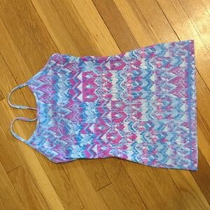 Ivivva by Lululemon Tumblin' Power Y Striped Tank Top. Mint/Blue, Girls Size: 14